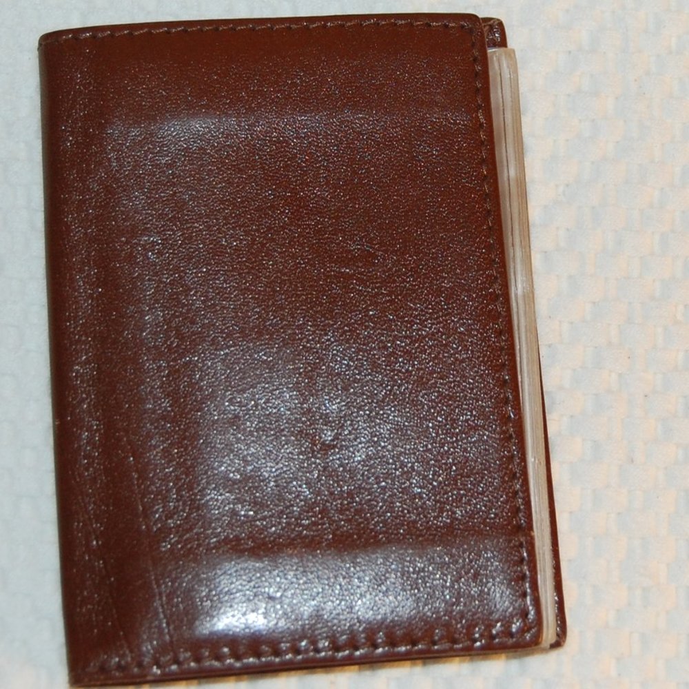 Tobacco Color Leather Card Holder Case W/ Plastic Sleeve